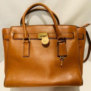 MICHAEL KORS Hamilton Leather Signature Satchel Crossbody Shoulder Bag Purse